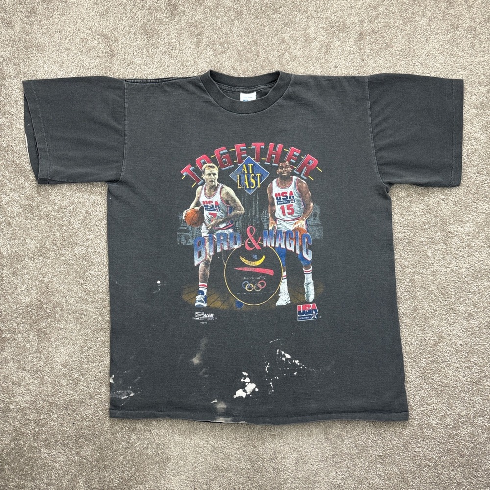 Vintage 1992 Salem Sportswear Barcelona Olympic Basketball Bird & Magic NBA T XL